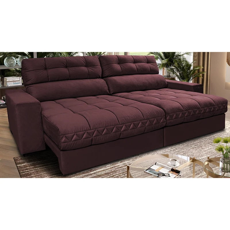 Sofá Retrátil e Reclinável Molas Ensacadas Cama inBox Brasil Velusoft Vinho / 2,52m