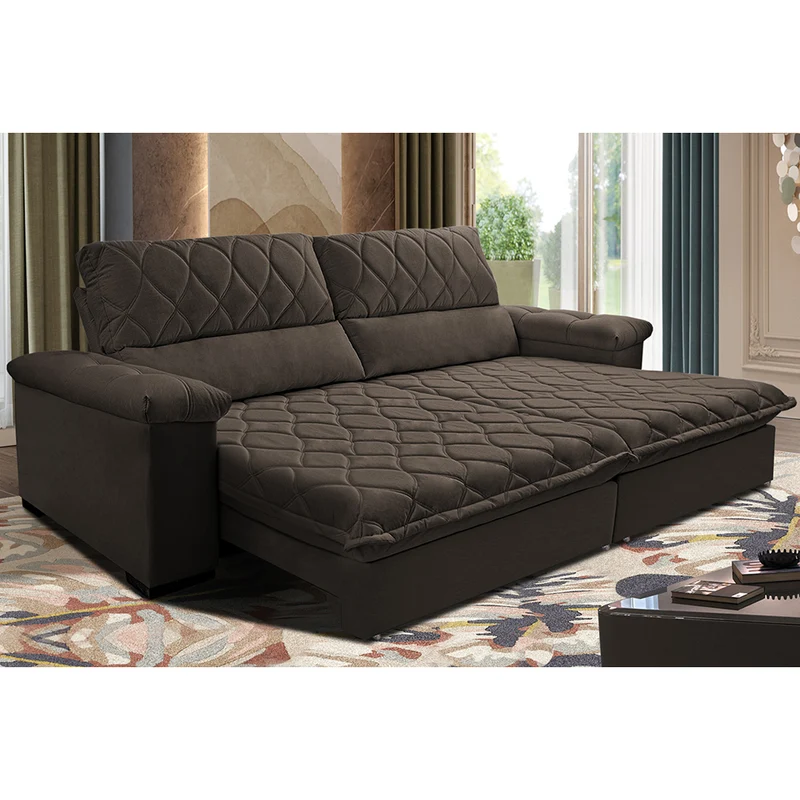 Sofá Retrátil e Reclinável Molas Ensacadas Cama inBox Big Home com Bordado 3D Velusoft Vermelho / 2,75m