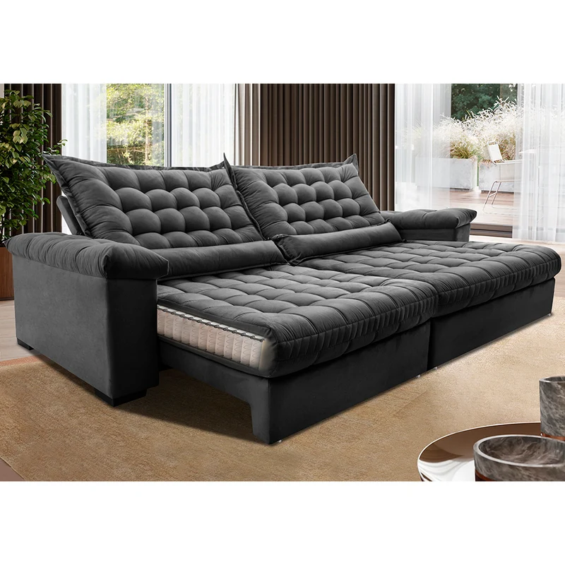 Sofá Retrátil e Reclinável Molas Ensacadas Big Space com Bordado 3D Cama inBox Azul / 2,75m