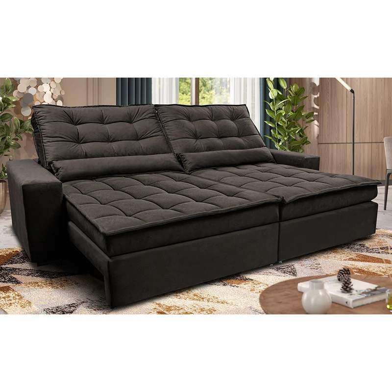Sofá Retrátil e Reclinável Molas Ensacadas Cama inBox Catar Velusoft Café / 2,52m