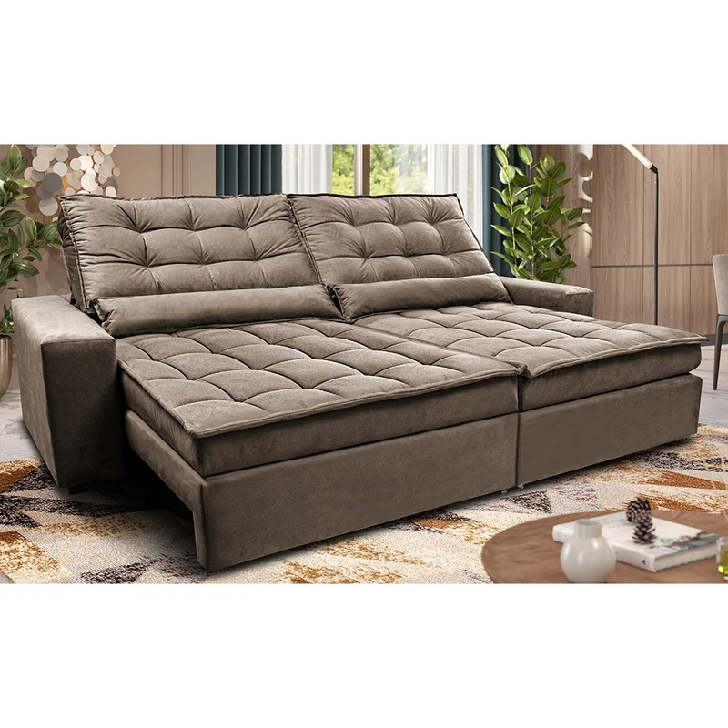 Sofá Retrátil e Reclinável Molas Ensacadas Cama inBox Catar Velusoft Castor / 2,52m