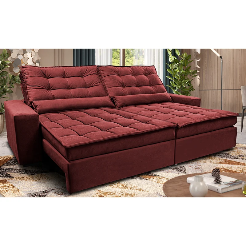 Sofá Retrátil e Reclinável Molas Ensacadas Cama inBox Catar Velusoft Vermelho / 3,12m