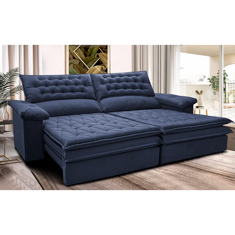 Sofá Retrátil e Reclinável Molas Ensacadas Cama inBox Alemanha com Espuma Viscoelástico Velusoft Azul / 2,32m