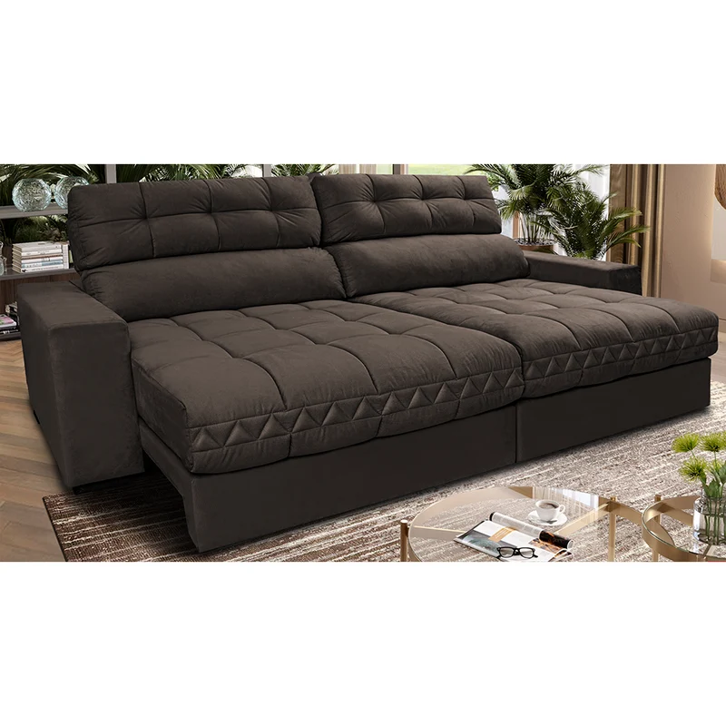 Sofá Retrátil e Reclinável Molas Ensacadas Cama inBox Brasil Velusoft Café / 2,32m