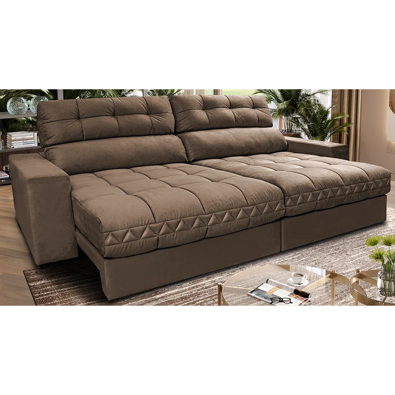 Sofá Retrátil e Reclinável Molas Ensacadas Cama inBox Brasil Velusoft Castor / 2,32m