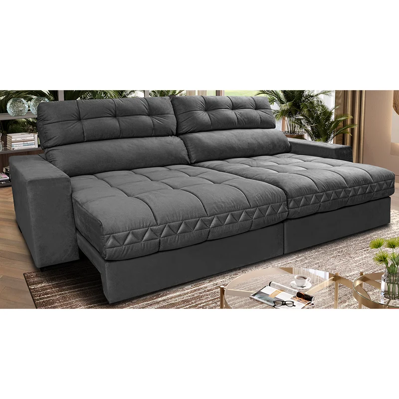 Sofá Retrátil e Reclinável Molas Ensacadas Cama inBox Brasil Velusoft Cinza / 2,32m