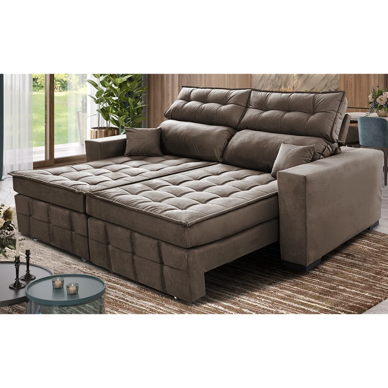 Sofá Retrátil e Reclinável Molas Ensacadas e Costura Tripla Cama inBox Japão Velusoft Castor / 2,20m