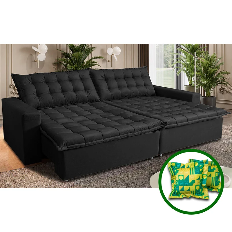 Sofá Sem Caixa Retrátil Reclinável Cama inBox França Velusoft Castor / 2,35m