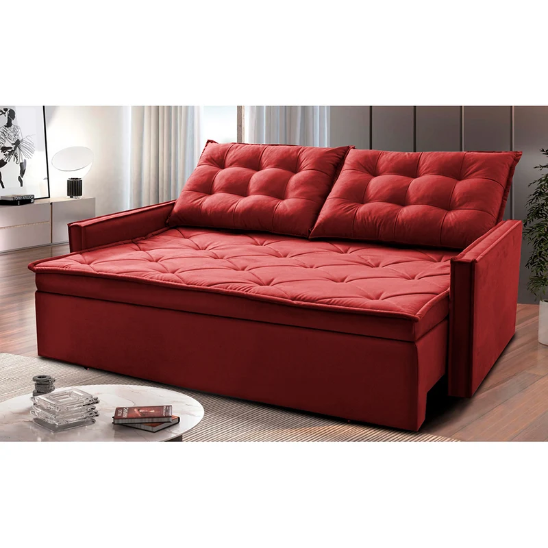 Sofá Sem Caixa Retrátil e Reclinável Studio Cama inBox Velusoft Vermelho / 1,65m