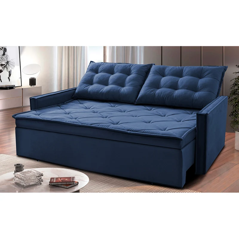 Sofá Sem Caixa Retrátil e Reclinável Studio Cama inBox Velusoft Azul / 1,85m