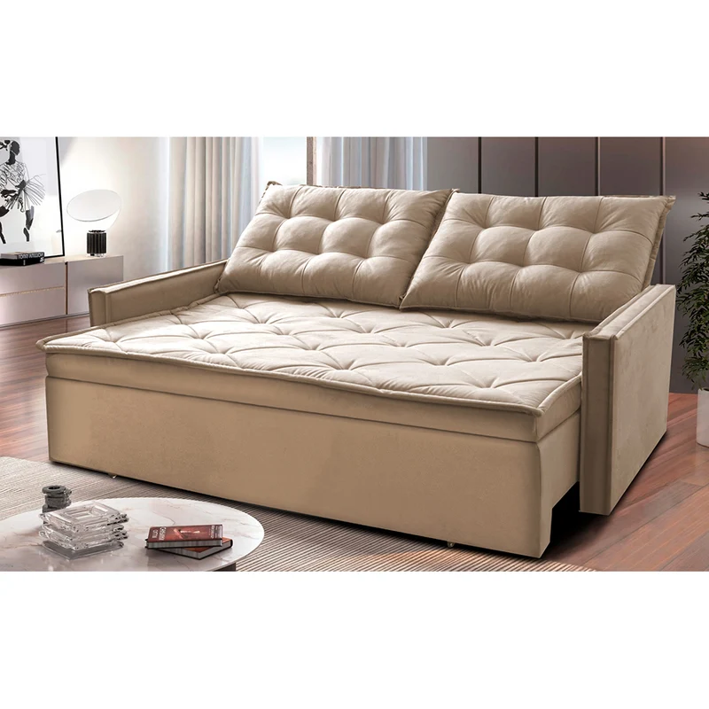 Sofá Sem Caixa Retrátil e Reclinável Studio Cama inBox Velusoft Bege / 1,85m