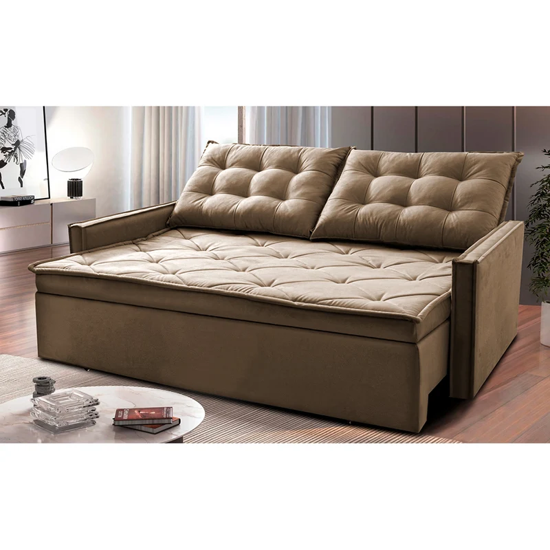 Sofá Sem Caixa Retrátil e Reclinável Studio Cama inBox Velusoft Castor / 1,85m