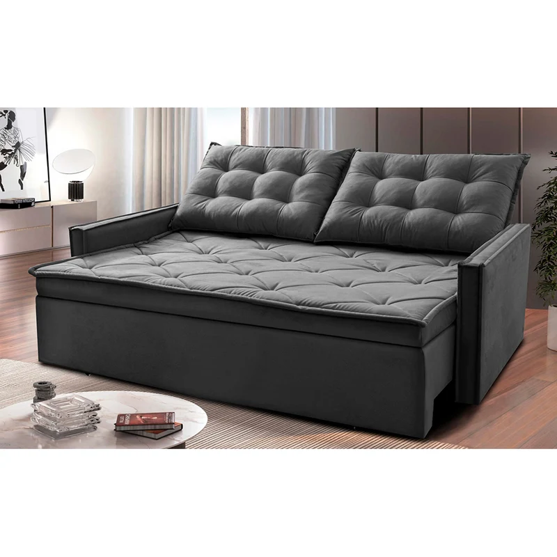Sofá Sem Caixa Retrátil e Reclinável Studio Cama inBox Velusoft Cinza / 1,85m