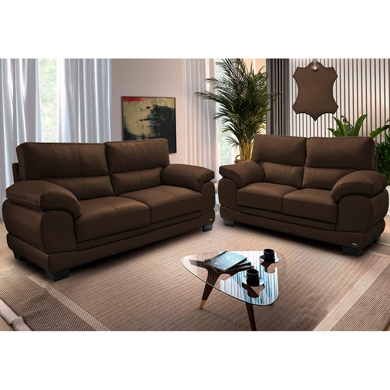 Conjunto Sofá de Couro Legítimo 3 e 2 Lugares Cama inBox Don Arturo Caramelo / 2,26m x 1,76m