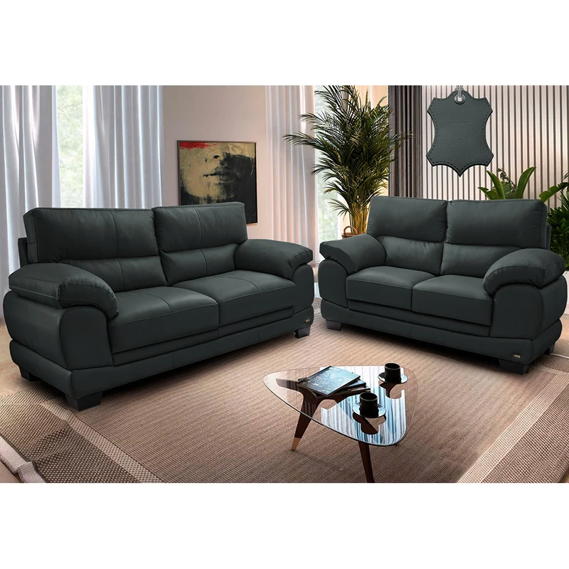 Conjunto Sofá de Couro Legítimo 3 e 2 Lugares Cama inBox Don Arturo Cinza / 2,26m x 1,76m
