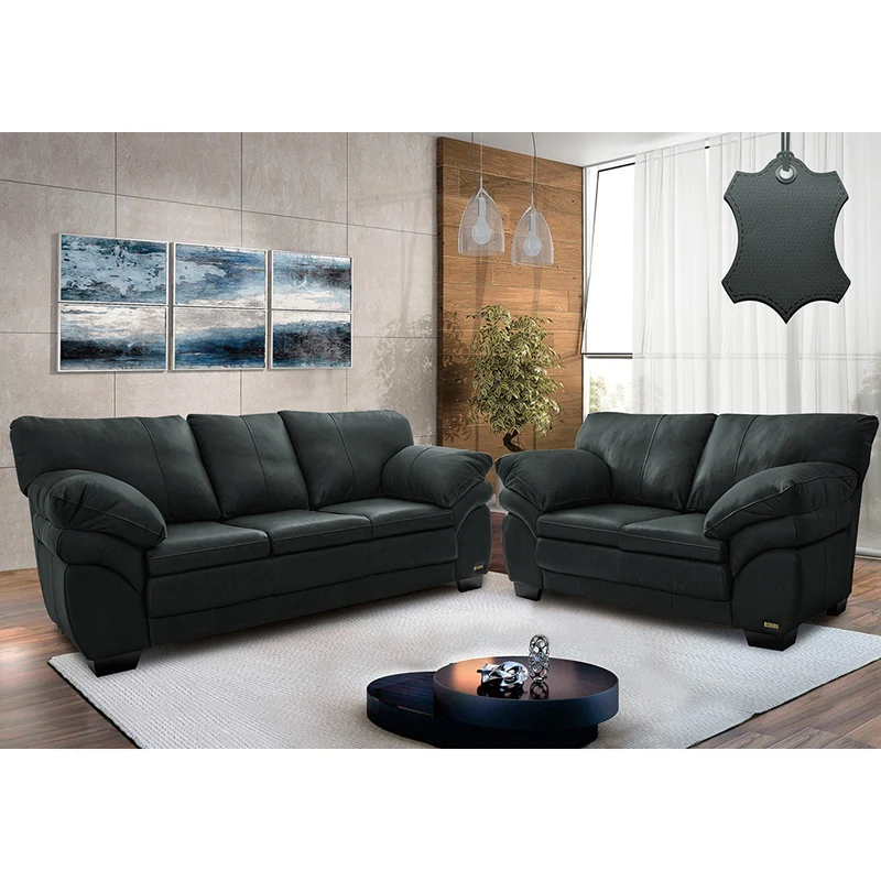 Conjunto Sofá de Couro Legítimo 3 e 2 Lugares Cama inBox Monterrey Cinza / 2,10m x 1,60m