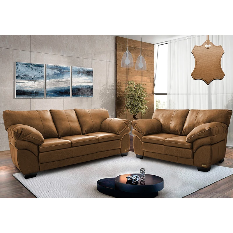 Conjunto Sofá de Couro Legítimo 3 e 2 Lugares Cama inBox Monterrey Mel / 2,10m x 1,60m
