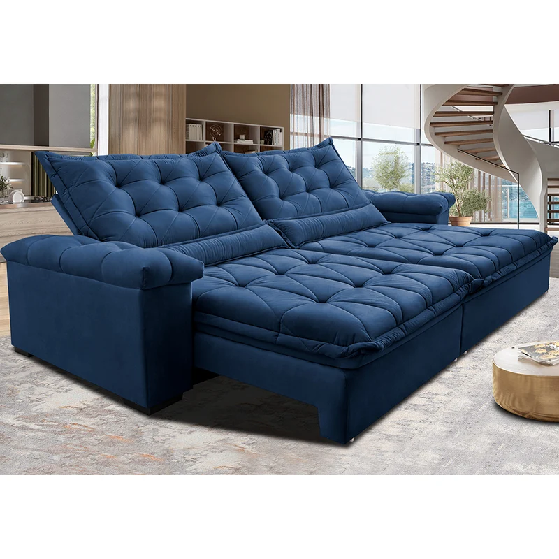 Sofá Retrátil e Reclinável Big Fresh com SoftGel D40 Velupluma Cama inBox Azul / 2,15m