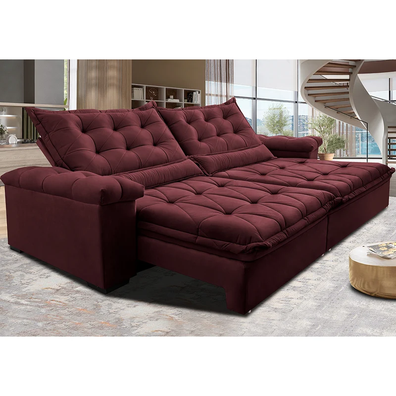 Sofá Retrátil e Reclinável Big Fresh com SoftGel D40 Velupluma Cama inBox Vinho / 2,35m