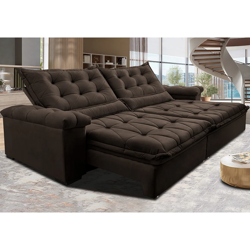 Sofá Retrátil e Reclinável Big Fresh com SoftGel D40 Velupluma Cama inBox Café / 2,55m