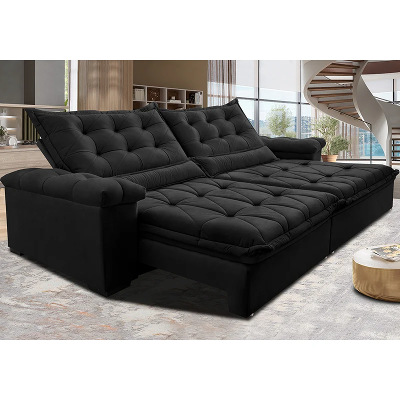 Sofá Retrátil e Reclinável Big Fresh com SoftGel D40 Velupluma Cama inBox Preto / 2,55m