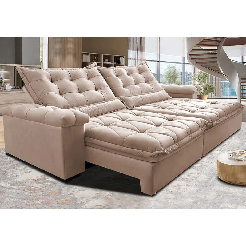 Sofá Retrátil e Reclinável Big Fresh com SoftGel D40 Velupluma Cama inBox Bege / 2,75m