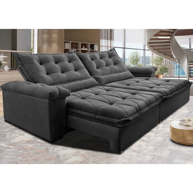 Sofá Retrátil e Reclinável Big Fresh com SoftGel D40 Velupluma Cama inBox Cinza / 2,95m