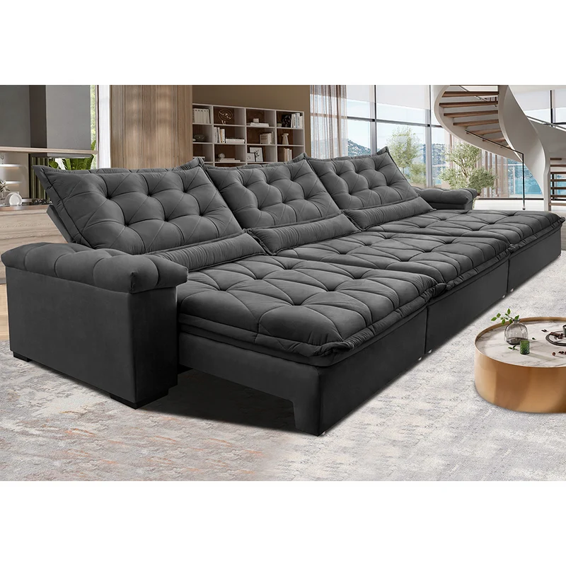 Sofá Retrátil e Reclinável Big Fresh com SoftGel D40 Velupluma Cama inBox Cinza / 3,55m