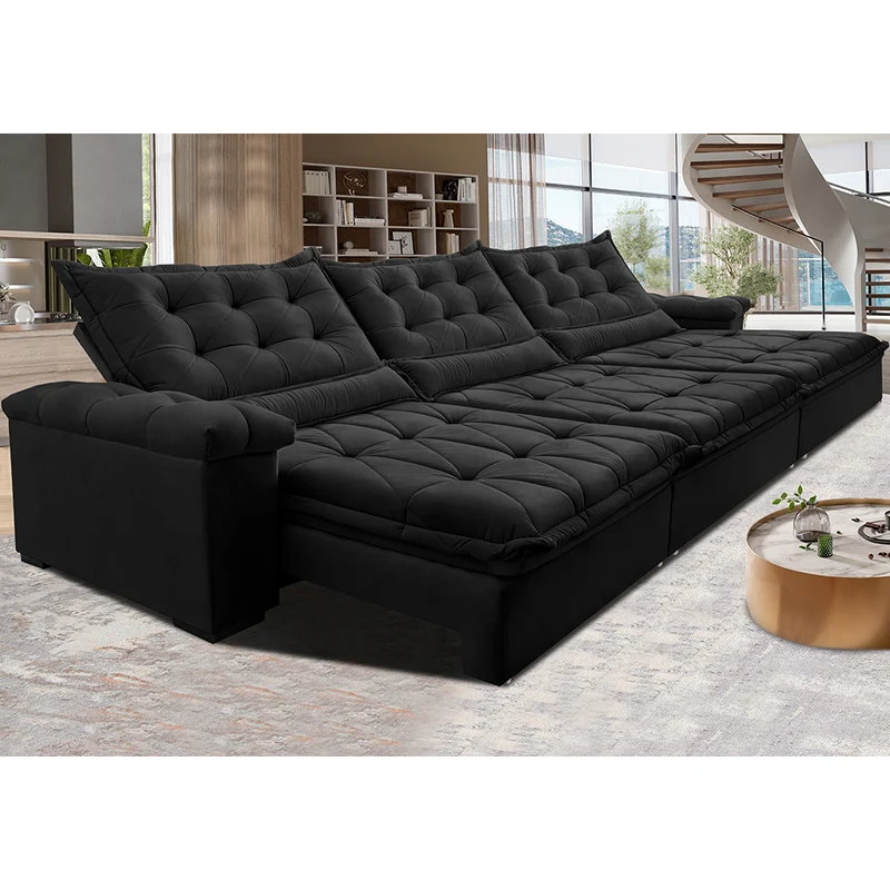 Sofá Retrátil e Reclinável Big Fresh com SoftGel D40 Velupluma Cama inBox Preto / 3,55m