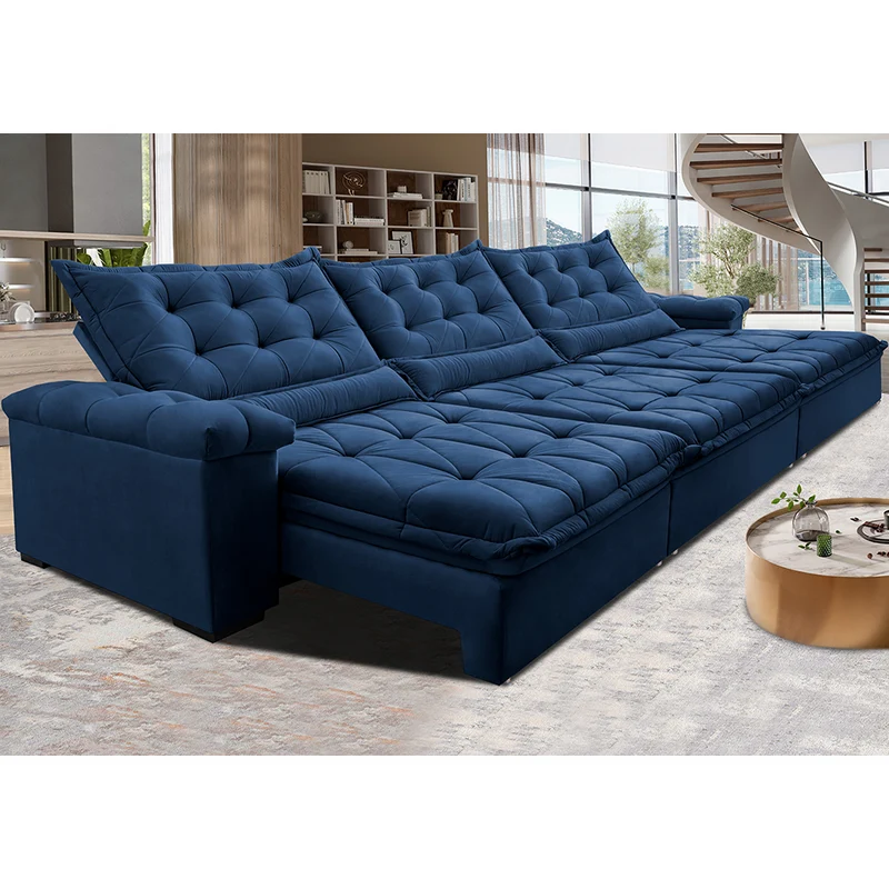 Sofá Retrátil e Reclinável Big Fresh com SoftGel D40 Velupluma Cama inBox Azul / 3,85m