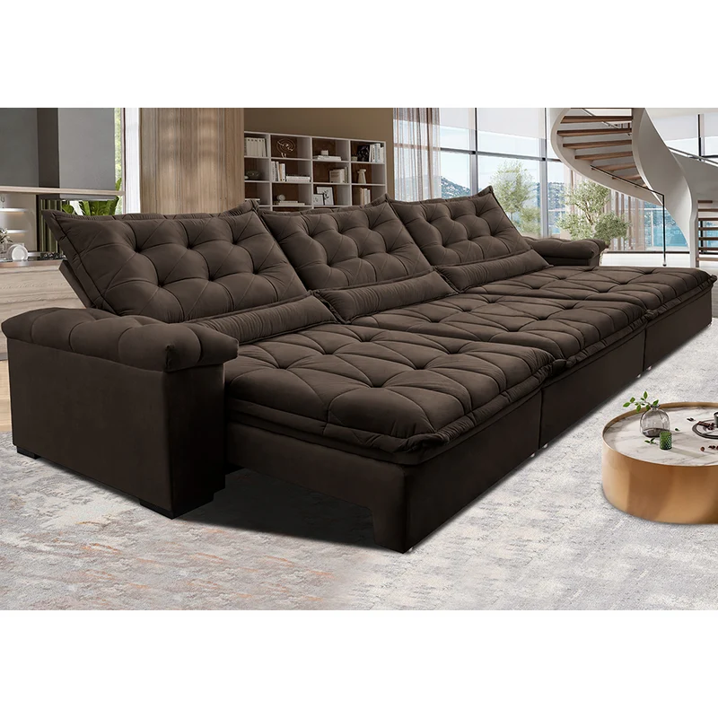 Sofá Retrátil e Reclinável Big Fresh com SoftGel D40 Velupluma Cama inBox Café / 3,85m