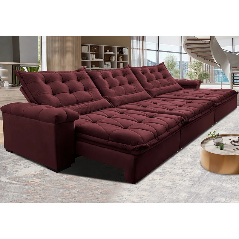 Sofá Retrátil e Reclinável Big Fresh com SoftGel D40 Velupluma Cama inBox Vinho / 3,85m