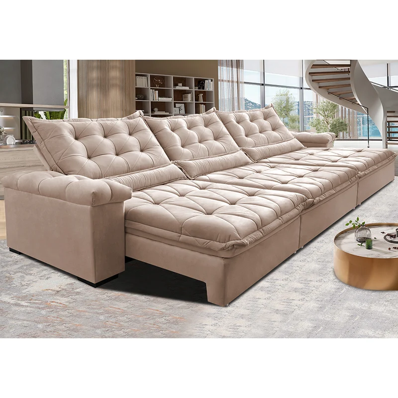 Sofá Retrátil e Reclinável Big Fresh com SoftGel D40 Velupluma Cama inBox Bege / 4,15m