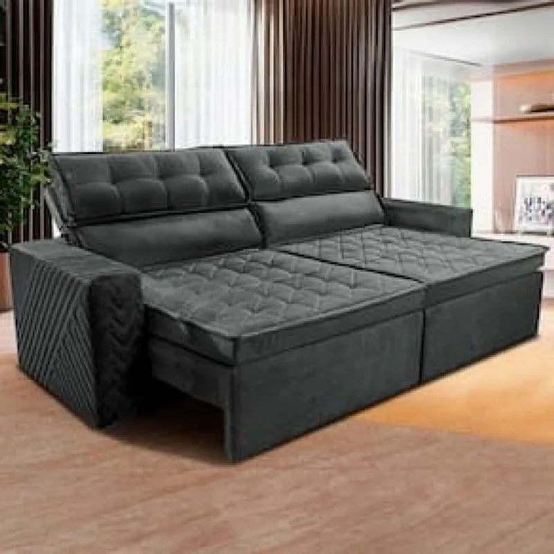 Sofá 3 Lugares Cama inBox Belém Retrátil e Reclinável Revestido em Suede Velusoft - 200cm de Largura Cinza