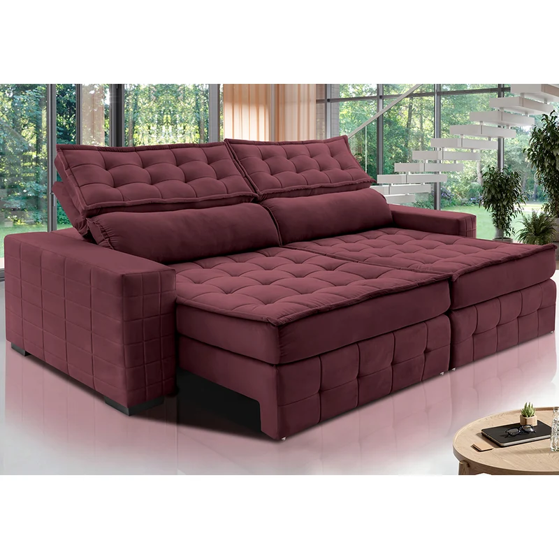 Sofá Retrátil e Reclinável Cama inBox Big Puffer com SoftGel D40 Velupluma Vinho / 2,15m