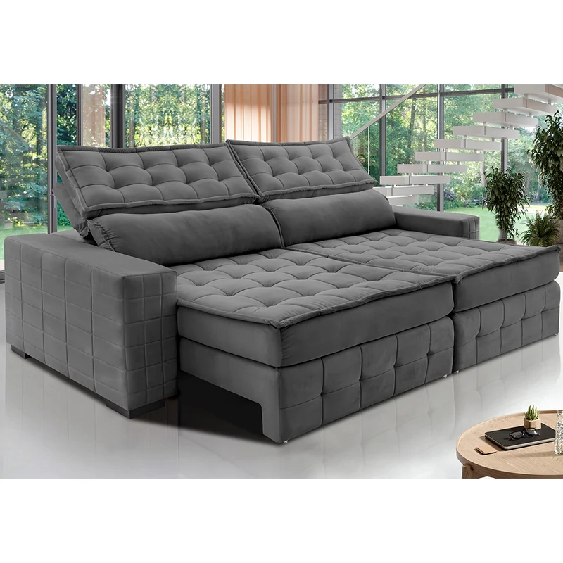 Sofá Retrátil e Reclinável Cama inBox Big Puffer com SoftGel D40 Velupluma Cinza / 2,35m