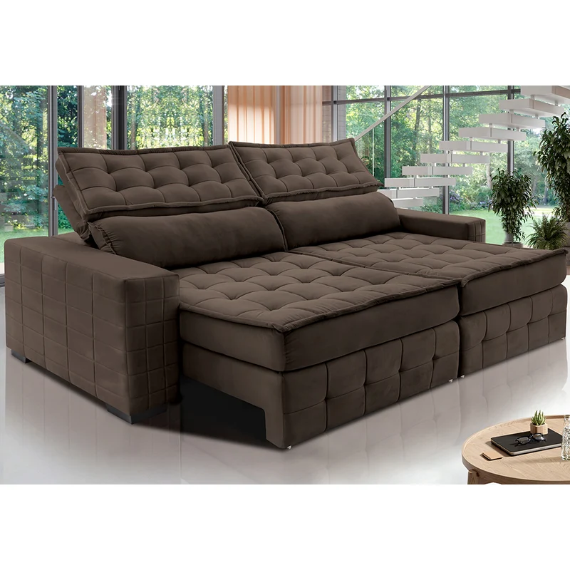 Sofá Retrátil e Reclinável Cama inBox Big Puffer com SoftGel D40 Velupluma Café / 2,95m
