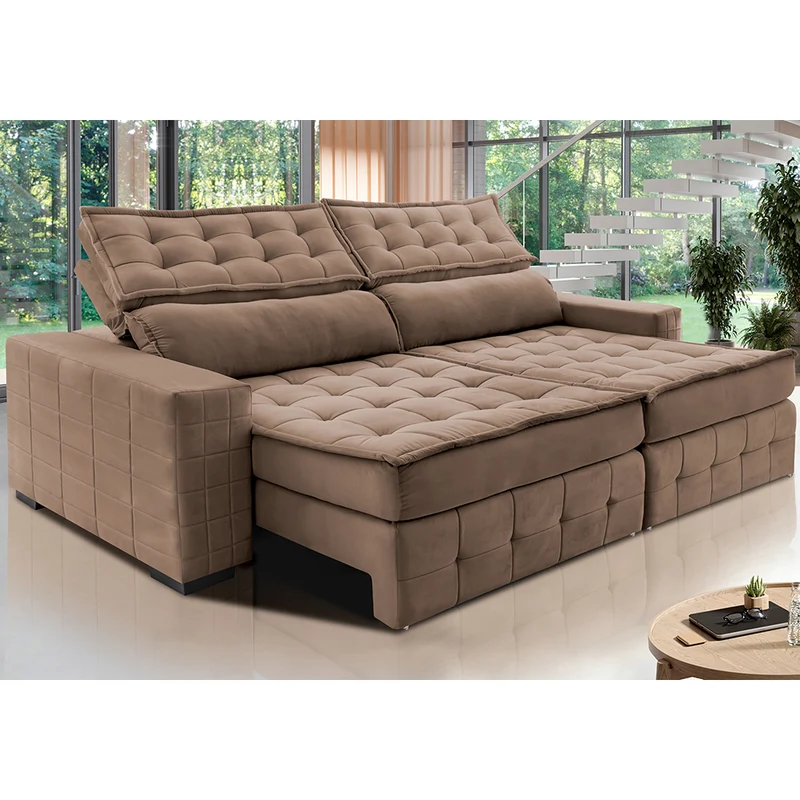 Sofá Retrátil e Reclinável Cama inBox Big Puffer com SoftGel D40 Velupluma Castor / 3,15m