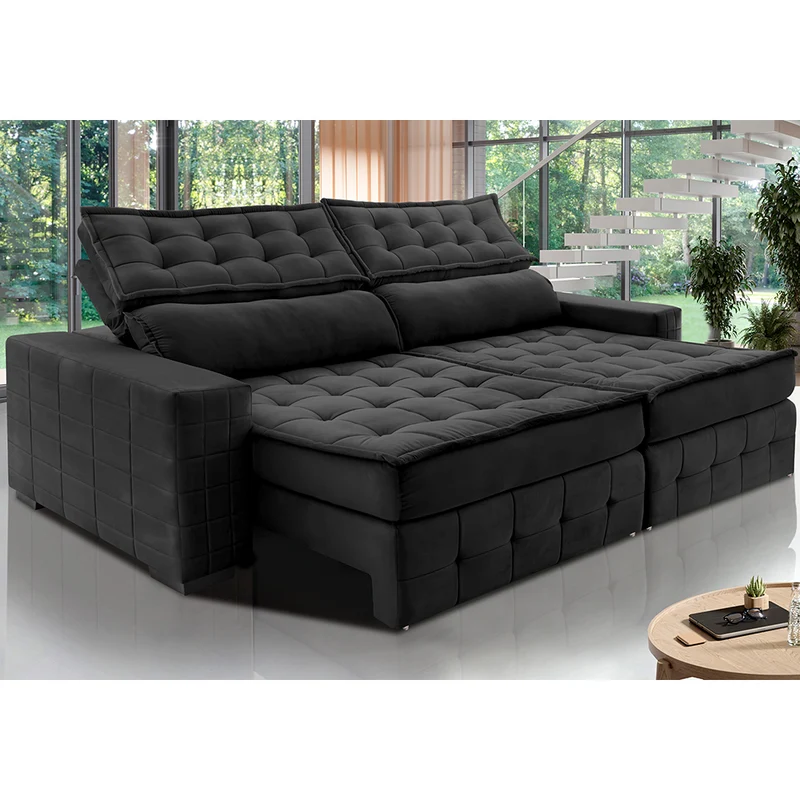Sofá Retrátil e Reclinável Cama inBox Big Puffer com SoftGel D40 Velupluma Preto / 3,15m