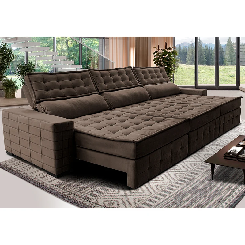 Sofá Retrátil e Reclinável Cama inBox Big Puffer com SoftGel D40 Velupluma Café / 3,55m
