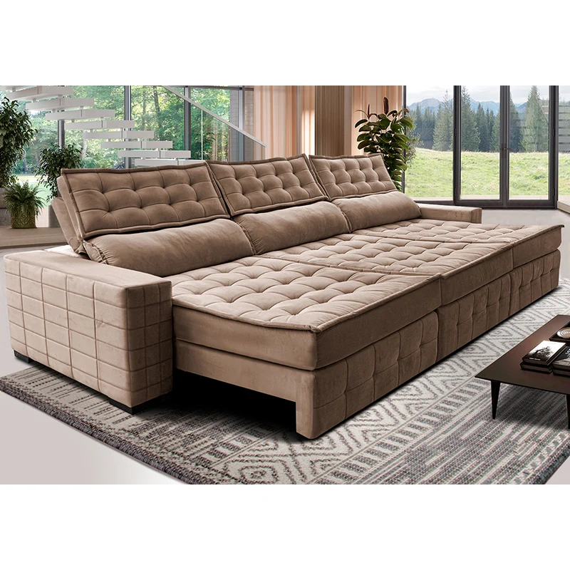 Sofá Retrátil e Reclinável Cama inBox Big Puffer com SoftGel D40 Velupluma Castor / 3,85m