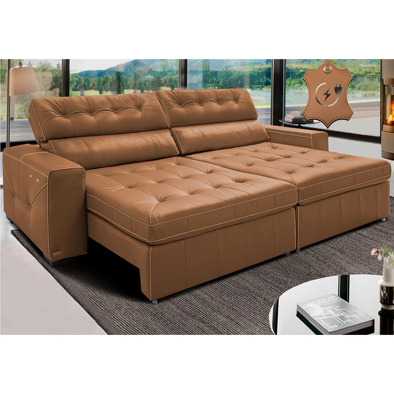 Sofá de Couro Elétrico Retrátil Cama inBox Gran Vitaly SoftGel D40 Mel / 2,95m