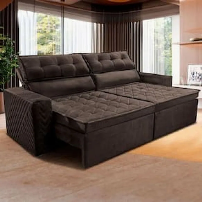Sofá 3 Lugares Cama inBox Belém Retrátil e Reclinável Revestido em Suede Velusoft - 200cm de Largura Marrom