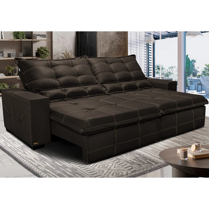 Sofá de Courino Retrátil e Reclinável Cama inBox Bourbon SoftGel D40 Café / 2,95m