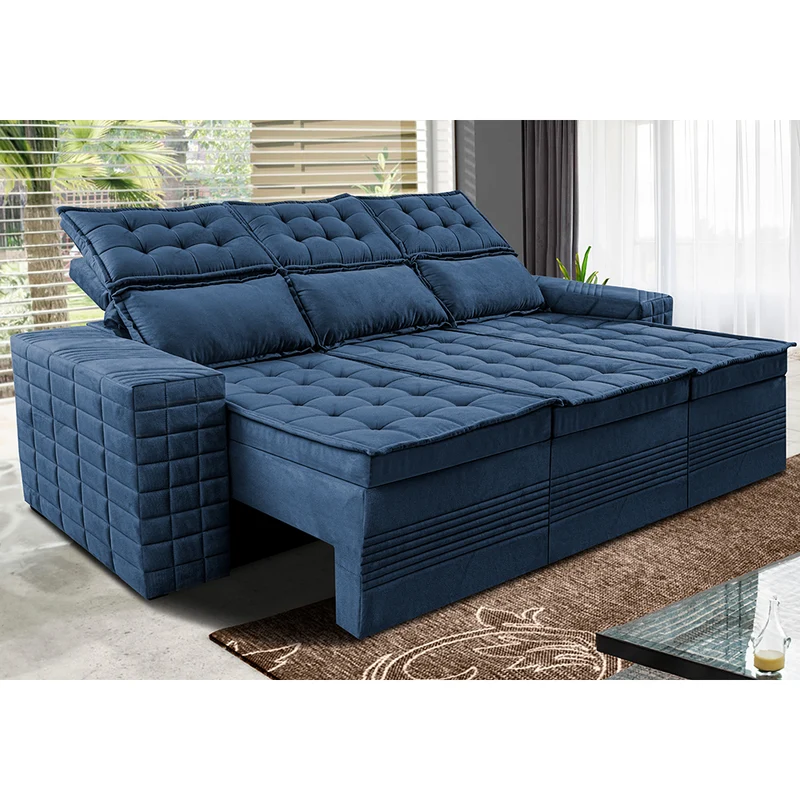 Sofá 3 Lugares Retrátil e Reclinável Cama inBox Senses 2,00m Velusoft Azul / 2,00m