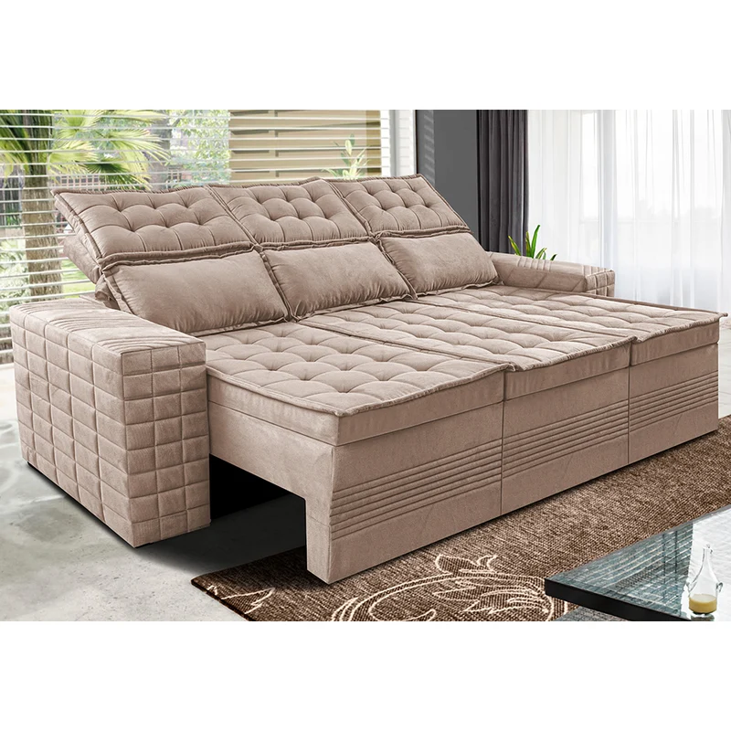 Sofá 3 Lugares Retrátil e Reclinável Cama inBox Senses 2,00m Velusoft Bege / 2,00m