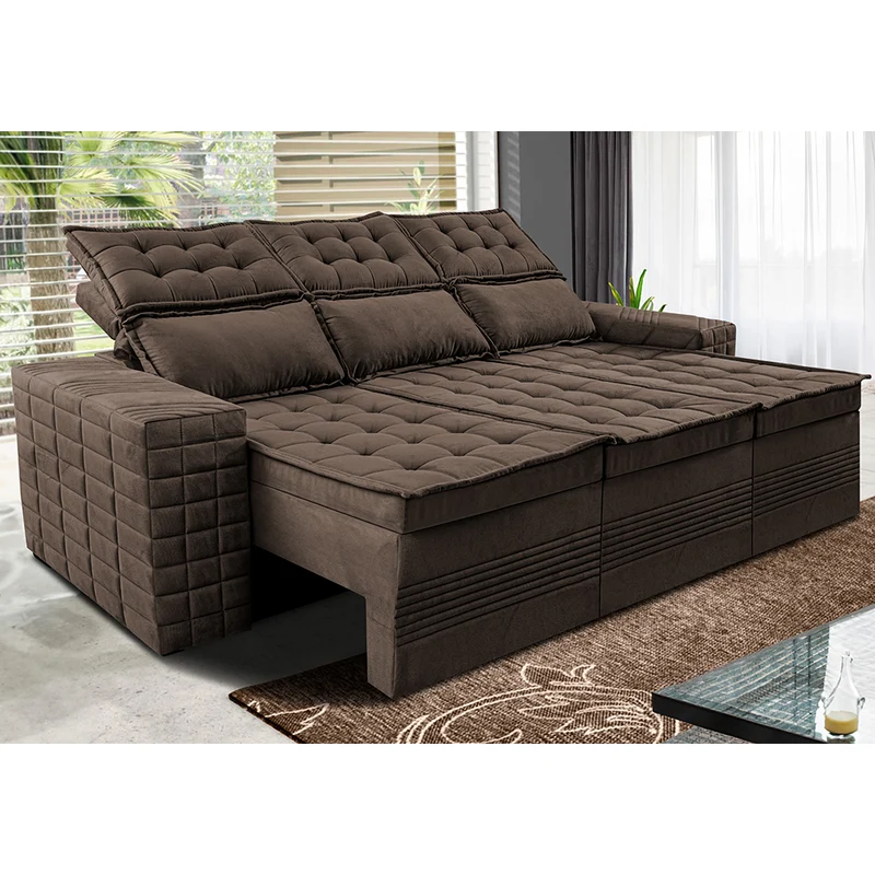 Sofá 3 Lugares Retrátil e Reclinável Cama inBox Senses 2,00m Velusoft Café / 2,00m