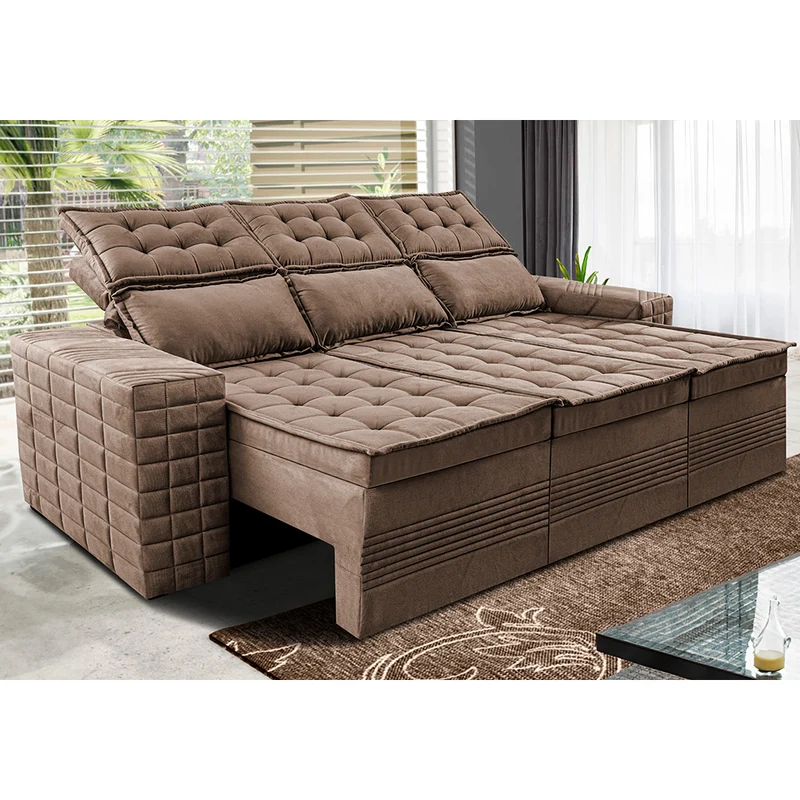 Sofá 3 Lugares Retrátil e Reclinável Cama inBox Senses 2,00m Velusoft Castor / 2,00m