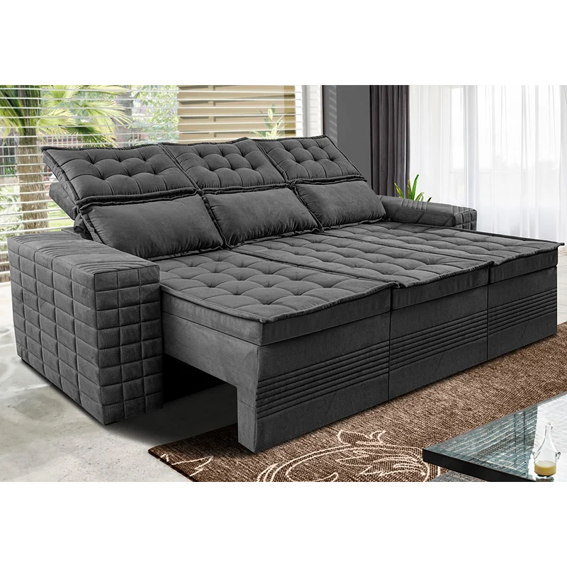 Sofá 3 Lugares Retrátil e Reclinável Cama inBox Senses 2,00m Velusoft Cinza / 2,00m