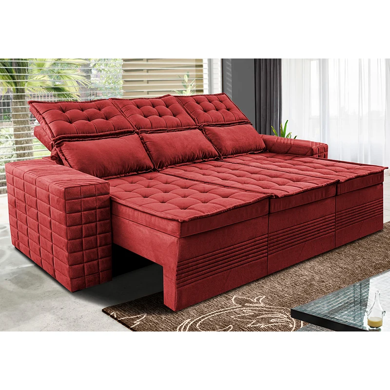 Sofá 3 Lugares Retrátil e Reclinável Cama inBox Senses 2,00m Velusoft Vermelho / 2,00m